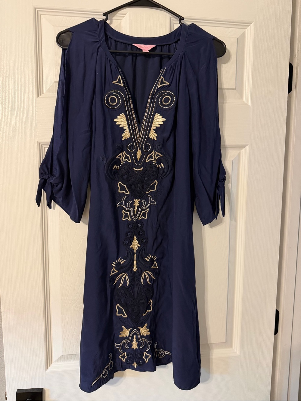 Lilly Pulitzer Navy Embroidered V-Neck Long Sleeve Dress